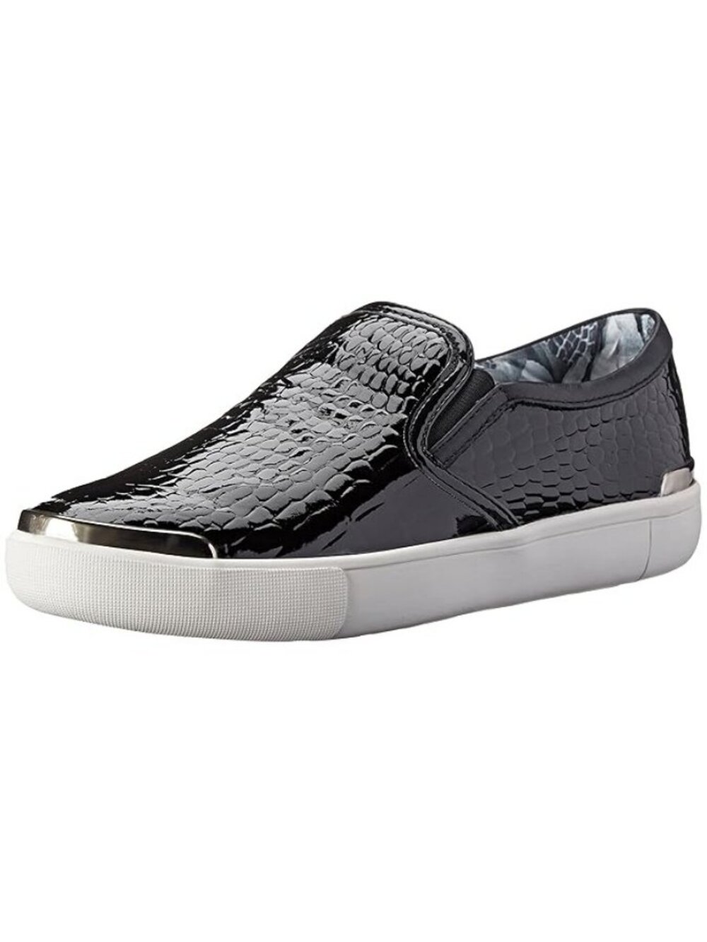 Ted Baker Keziah Black Croc embossed Patent leather modern chic Slip on shoes